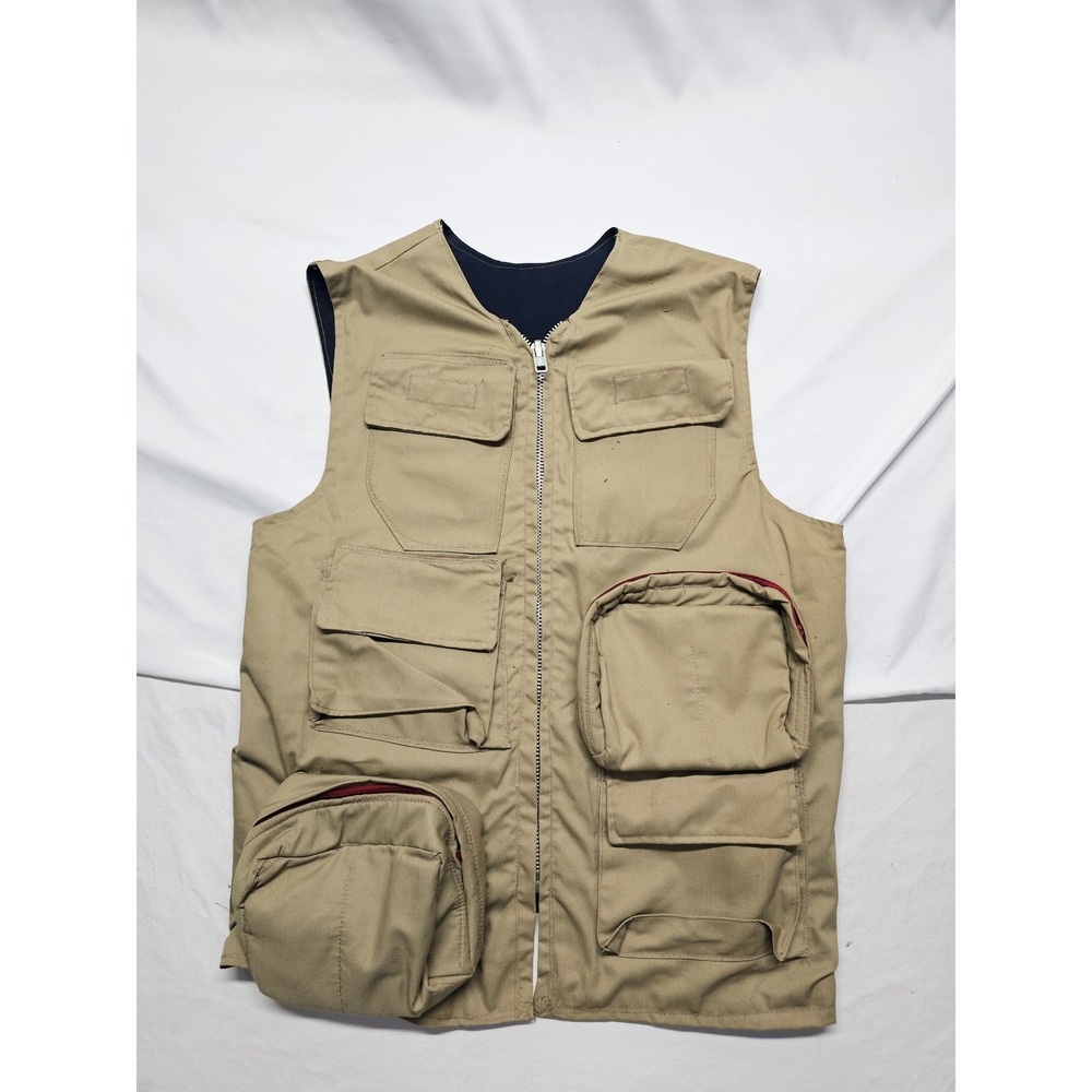 Vintage IDEAL Tan Canvas Multi-Pocket Utility‎ Fishing Hunting Vest Mens XL